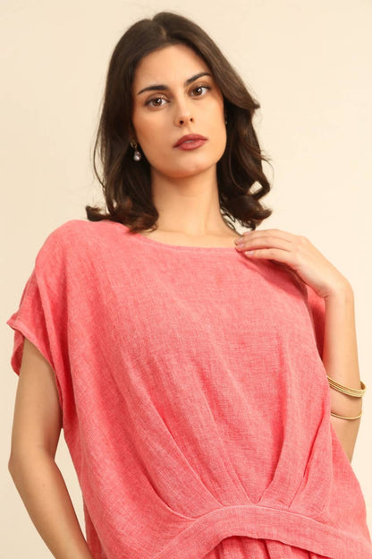 Bluse halb Leinen und halb Baumwolle 10645: Rose