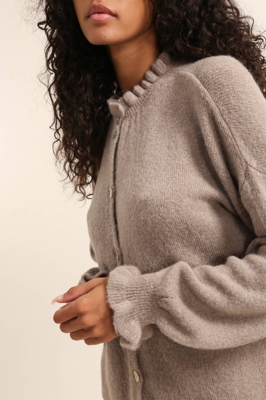 ALPACA Strickjacke mit Kragen Ecru