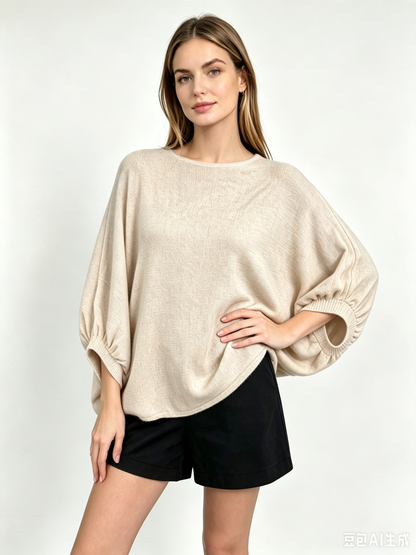 Oversize-Strickpullover mit Fledermausärmeln 22120: Beige