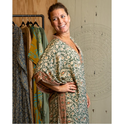 Kaftan Grün mit Orange