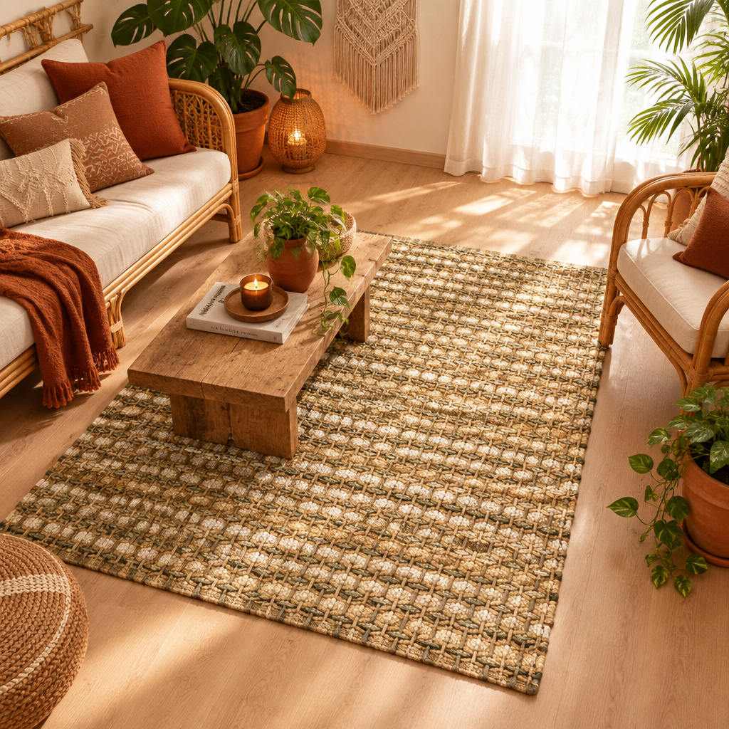 Teppich Baumwolle 120x180 cm hellbeige / Jute und Baumwolle