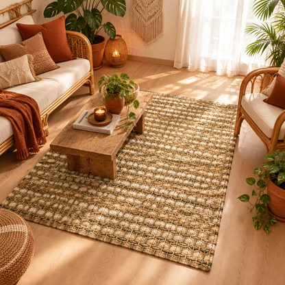 Teppich Baumwolle 120x180 cm hellbeige / Jute und Baumwolle