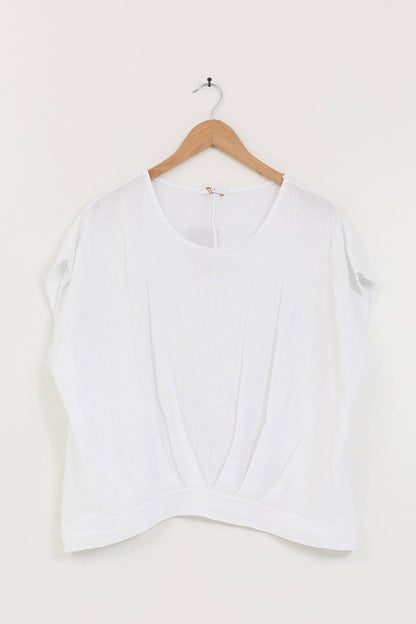 Bluse halb Leinen und halb Baumwolle 10645: Weiß