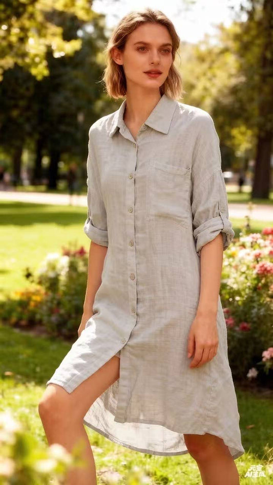 Kleid aus 100% Leinen Hellgrau
