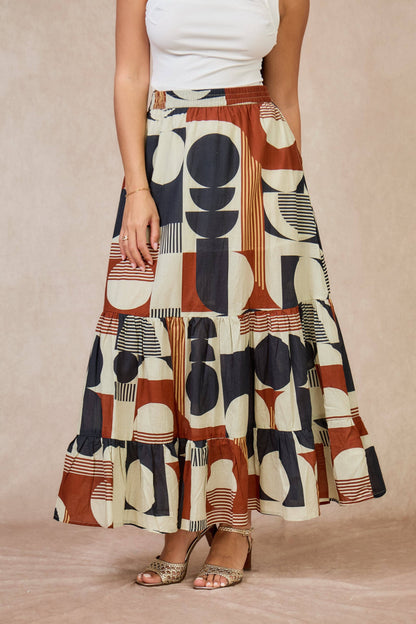 Boho langer Baumwollrock mit Print