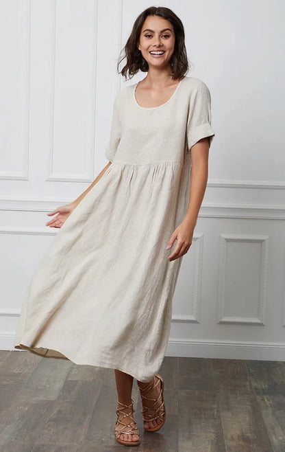 Langes Kleid aus 100 % Leinen Beige 7148