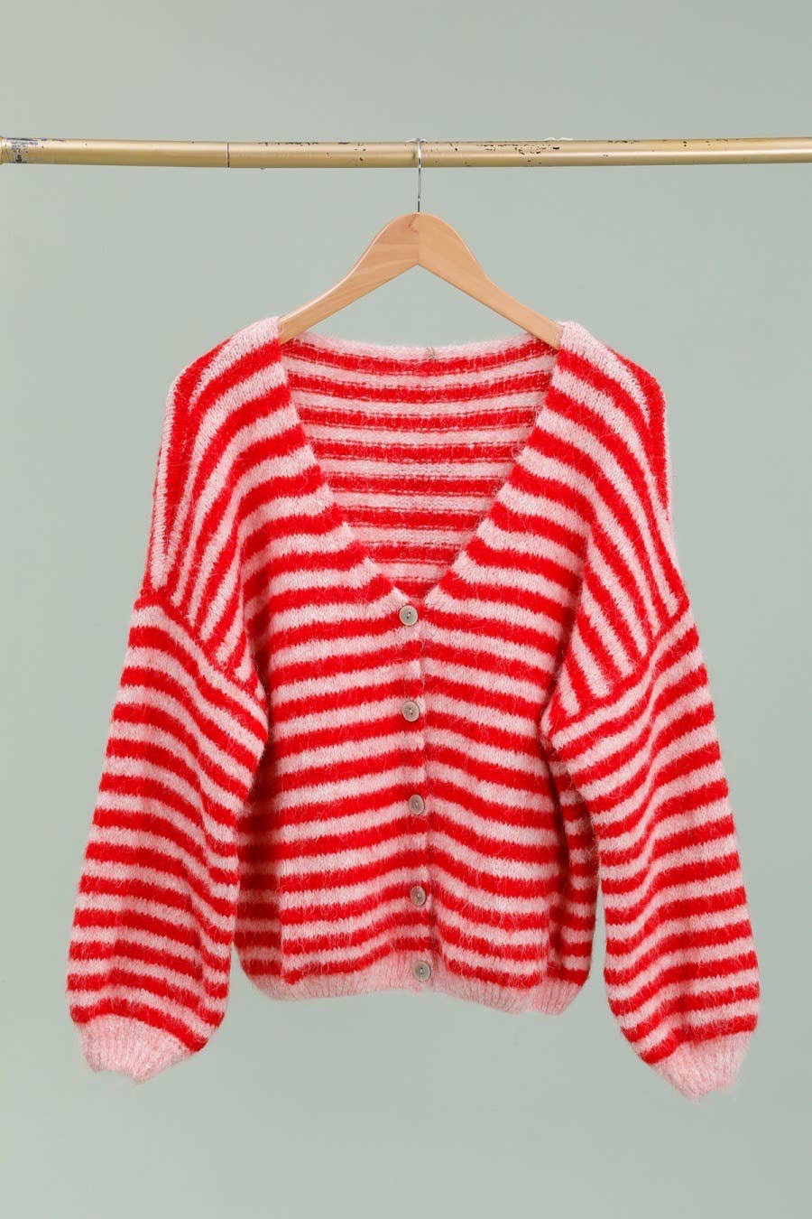 Gestreifte Strickjacke 51062: Rot
