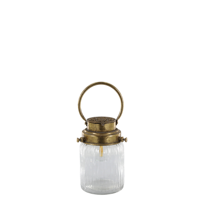 Laterne mit Timerfunktion antique messing geriffelt