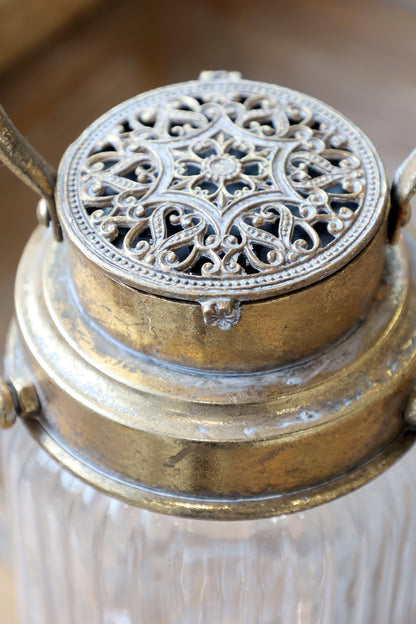 Laterne mit Timerfunktion antique messing geriffelt