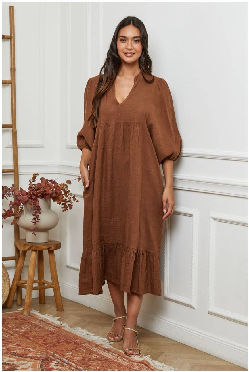 100 % Leinenkleid Taupe 1109