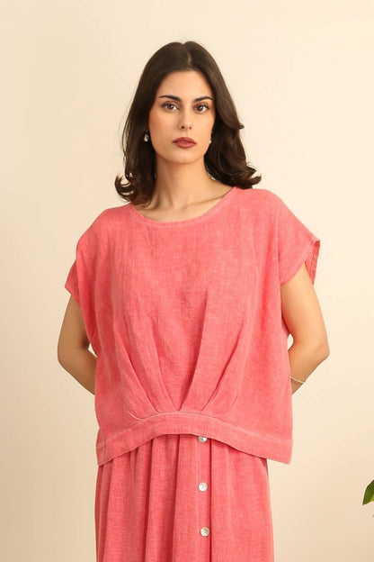 Bluse halb Leinen und halb Baumwolle 10645: Rose