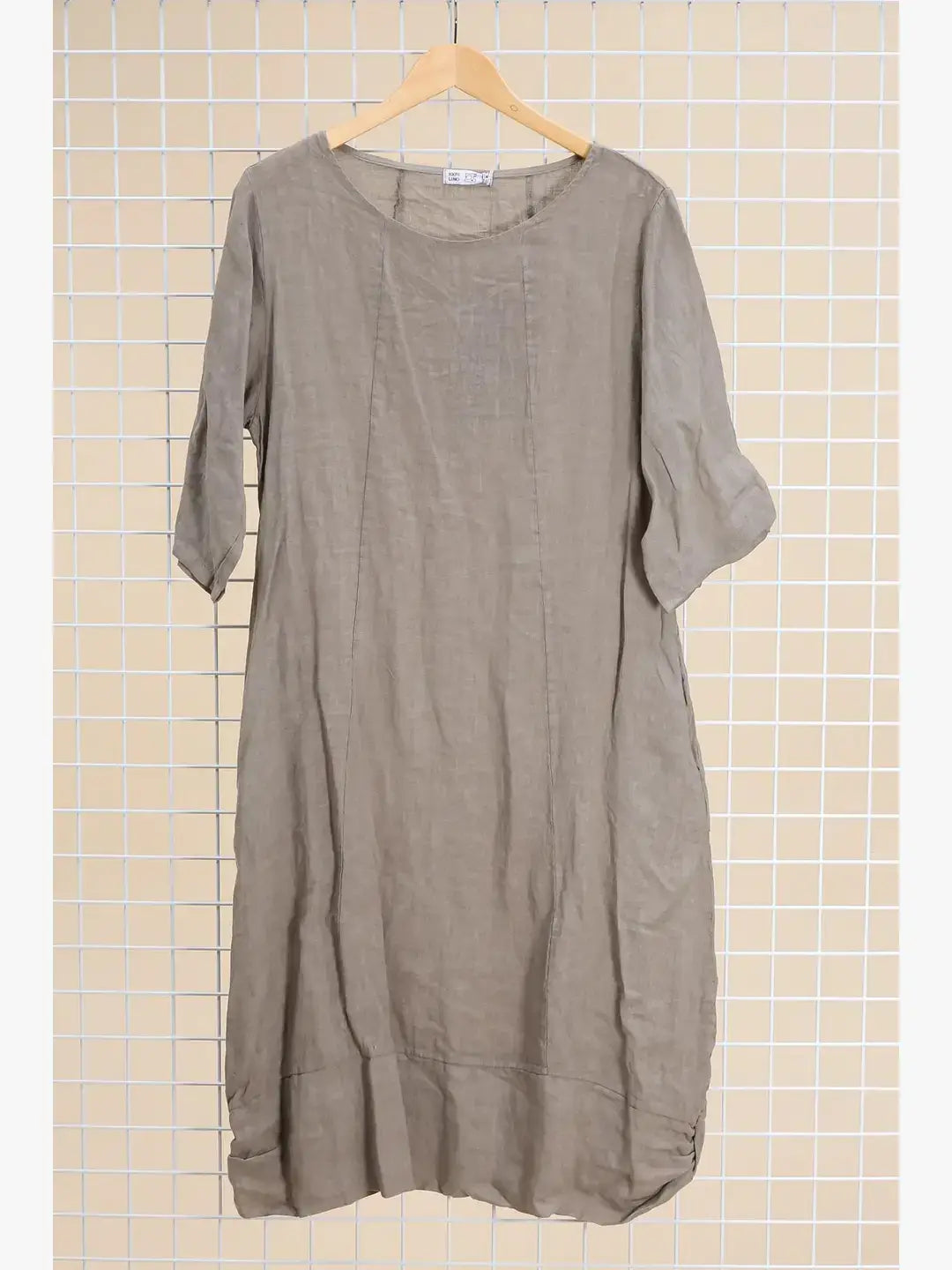 Langärmeliges Kleid mit Rundhalsausschnitt 29135 100% Leinen: Maulwurf