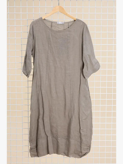 Langärmeliges Kleid mit Rundhalsausschnitt 29135 100% Leinen: Maulwurf