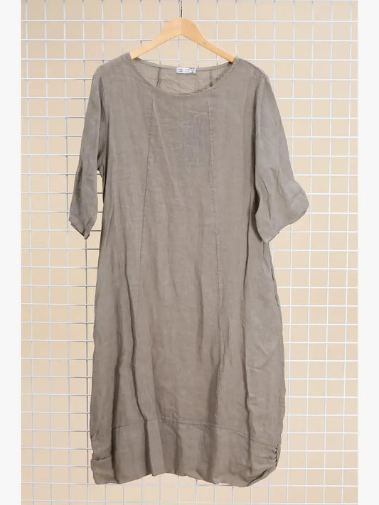 Langärmeliges Kleid mit Rundhalsausschnitt 29135 100% Leinen: Maulwurf