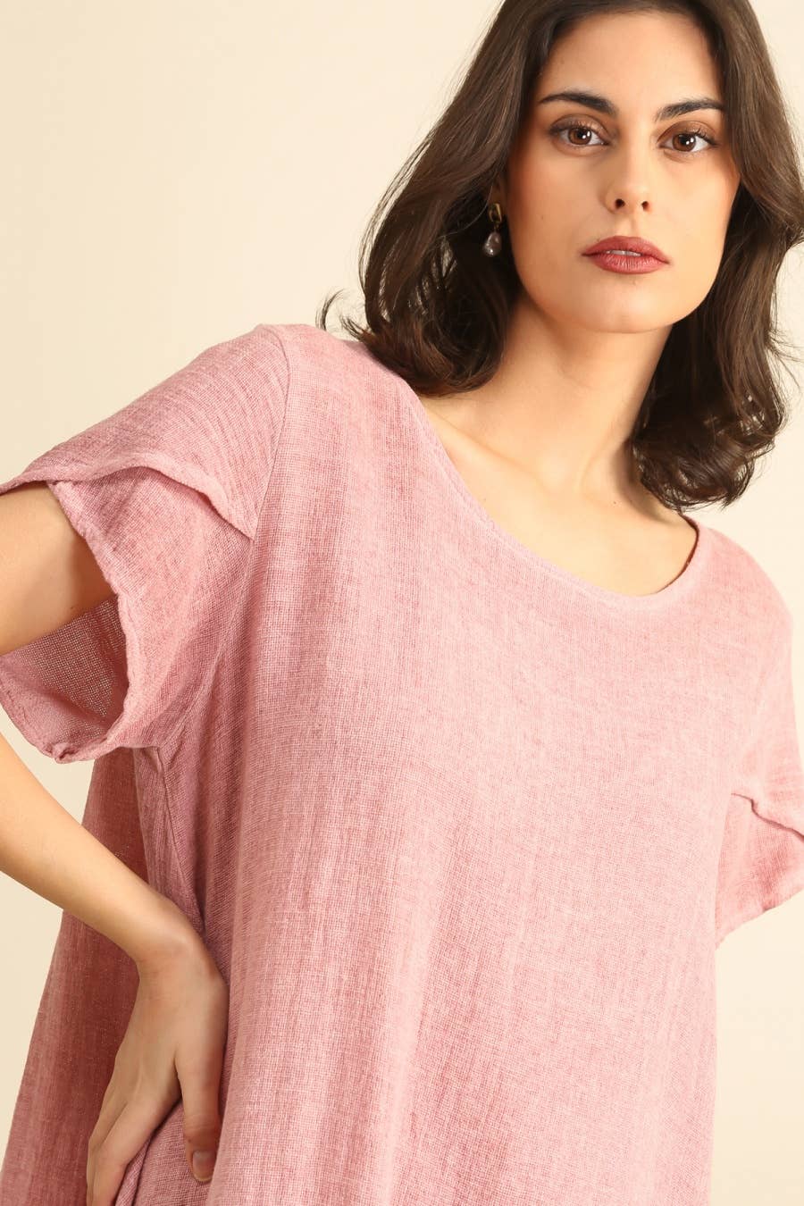 Kleid aus 50% Leinen und 50% Baumwolle 10337: Taupe
