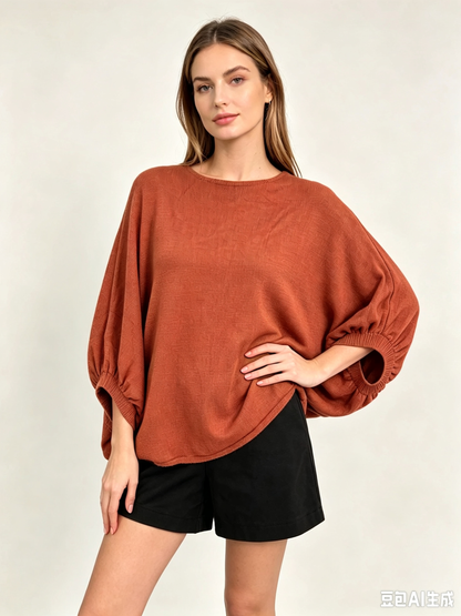 Oversize-Strickpullover mit Fledermausärmeln 22120: Terrakotta