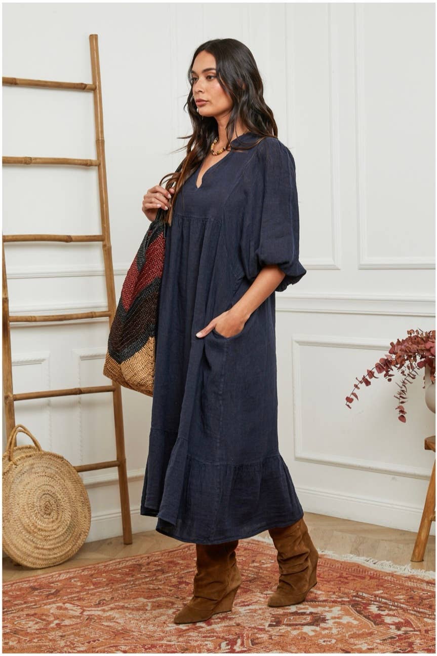 100 % Leinenkleid Blaue Jeans 1109