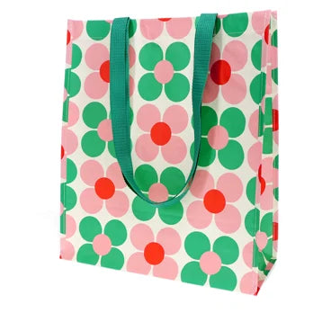 Recycelte Einkaufstasche Rosa- und grüne Gänseblümchen