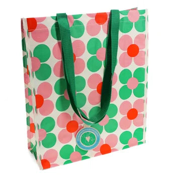 Recycelte Einkaufstasche Rosa- und grüne Gänseblümchen