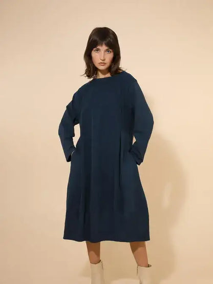 Kleid aus zweimaterialigem Cord 2084 100% Baumwolle: Curry-Gelb