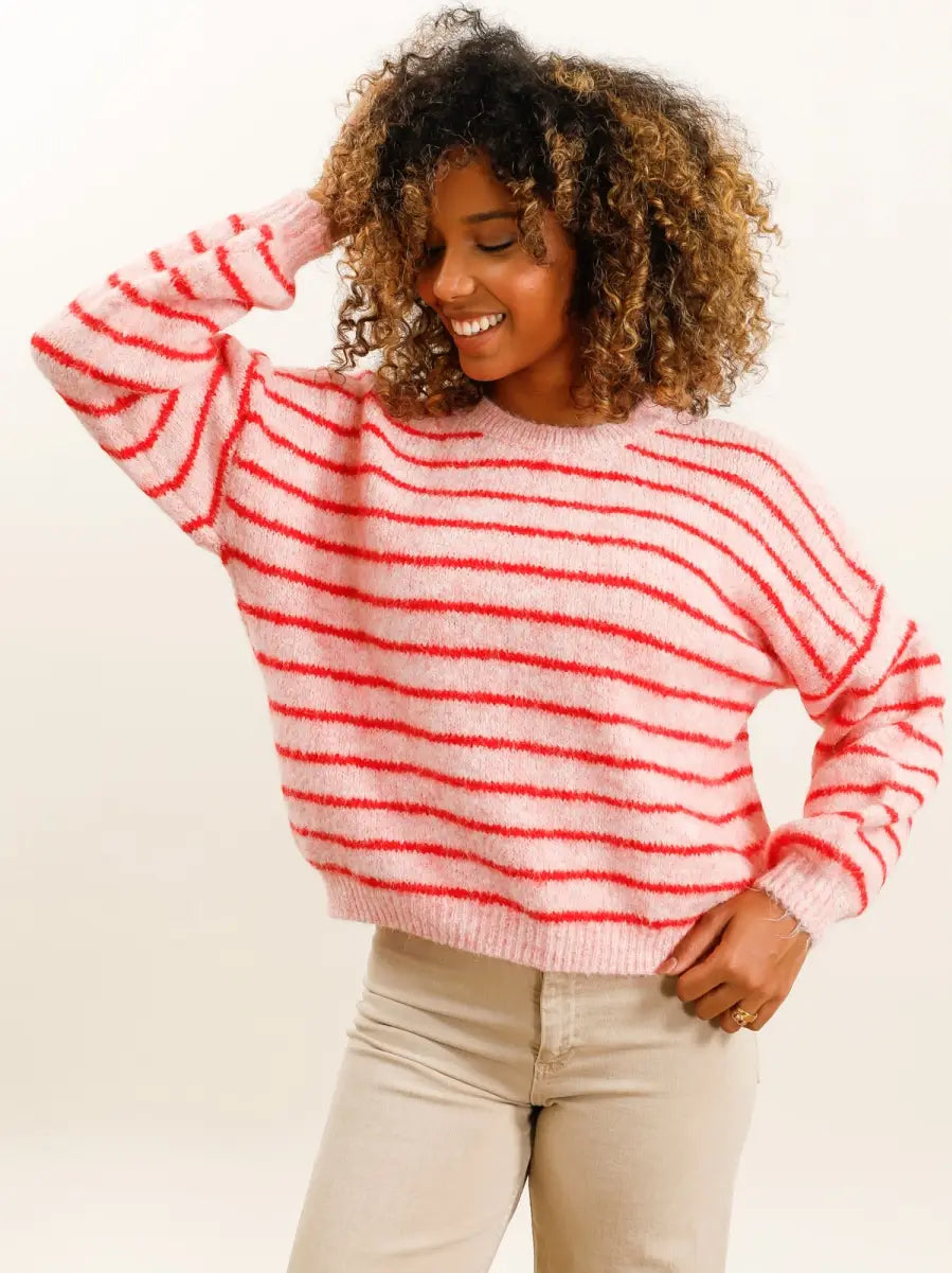 Gestreifter Pullover Rosa