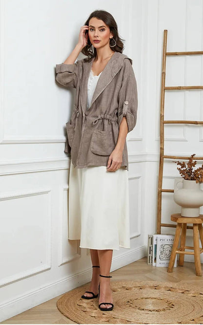 Leinenjacke mit Kapuze aus 100 % Leinen 5946: Taupe