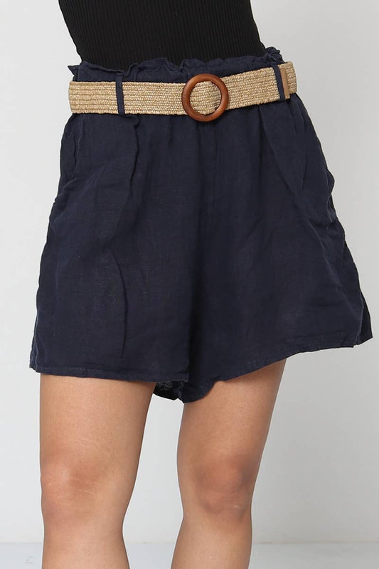 100 % Leinen-Shorts mit Gürtel 5057: Anthrazit
