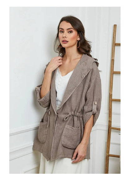 Leinenjacke mit Kapuze aus 100 % Leinen 5946: Hellgrau