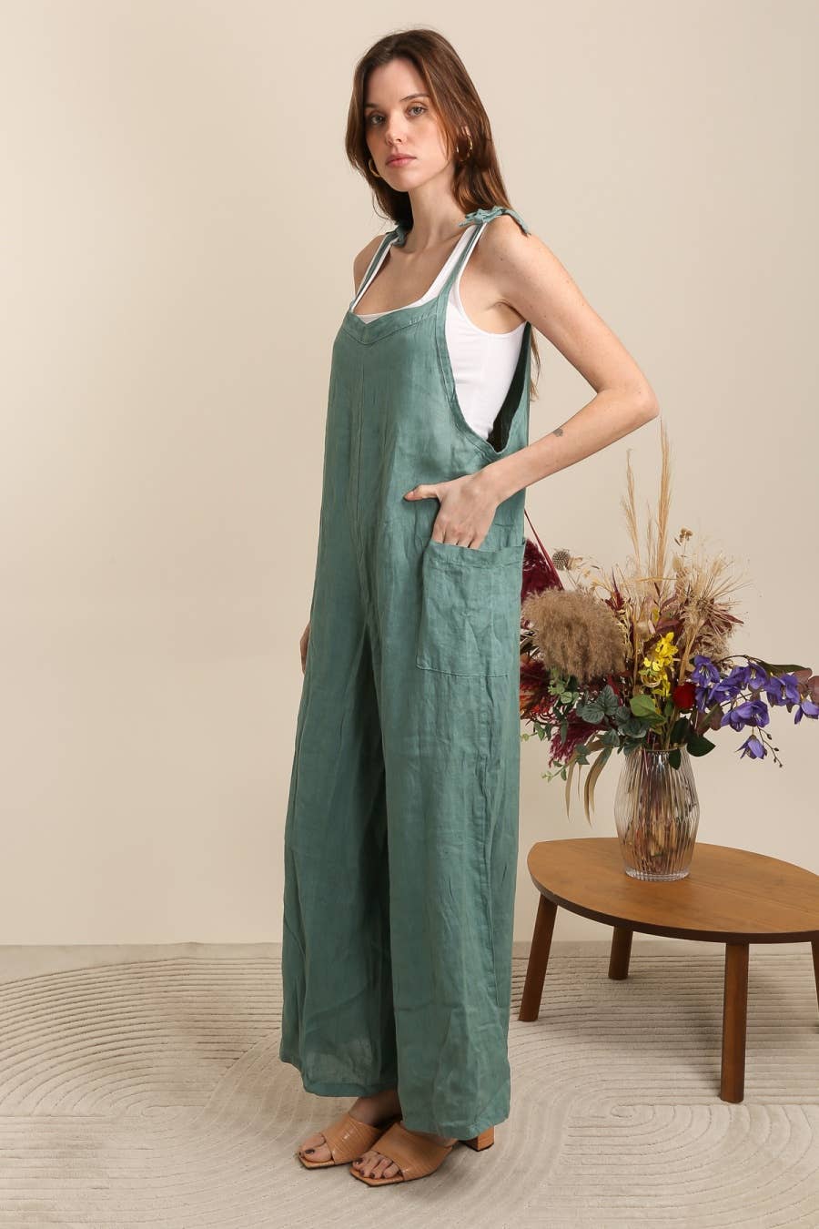 100% Leinen-Overall Taupe