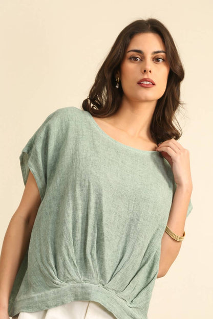 Bluse halb Leinen und halb Baumwolle 10645: Blaue Jeans