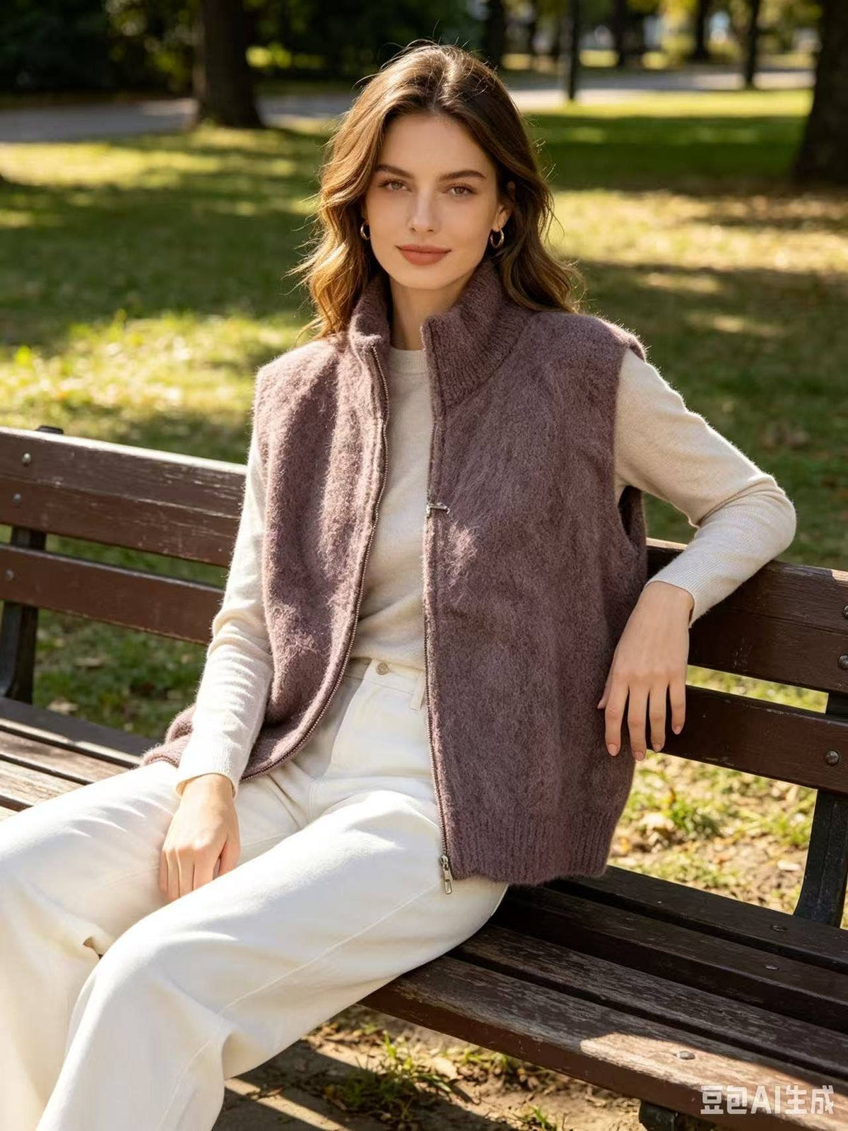Ärmellose Mohair-Weste mit Reißverschluss REF. 22183: Dunkelviolett