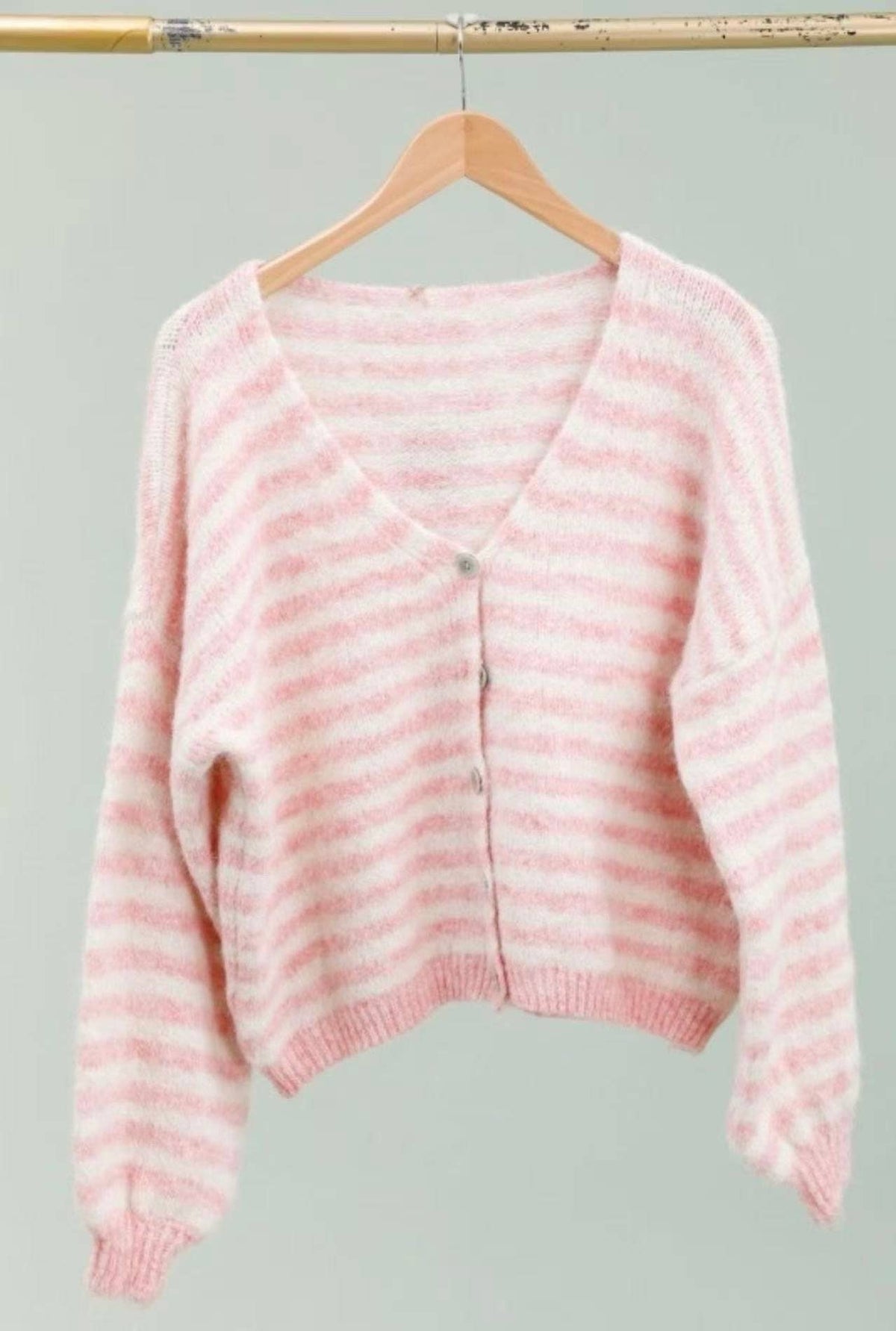 Gestreifte Strickjacke 51062: Rosa