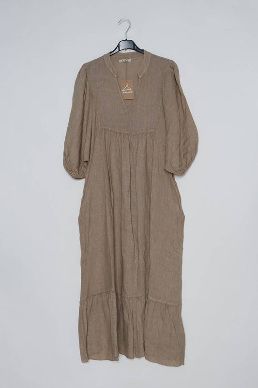 100 % Leinenkleid Taupe 1109