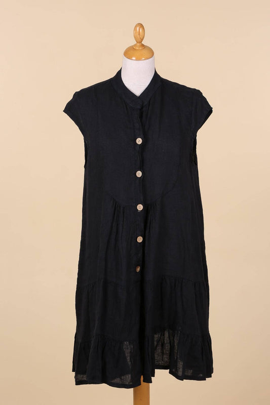 Kleid aus 100 % Premium-Leinen: Schwarz