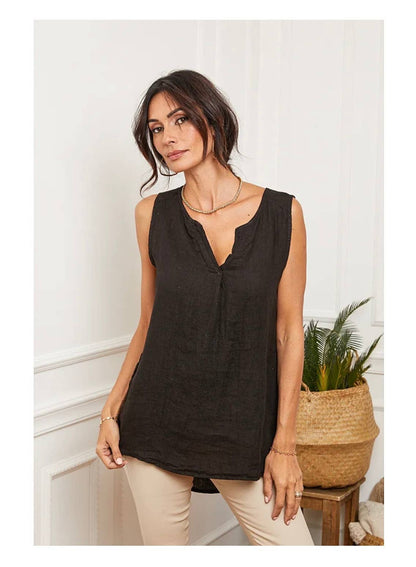 100 % Leinen-Top für Damen 38009: Hellgrau