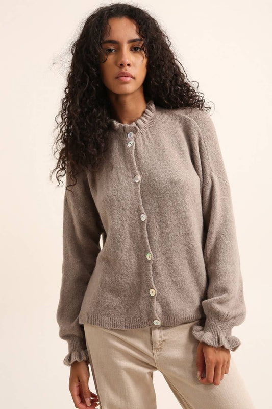 ALPACA Strickjacke mit Kragen Ecru
