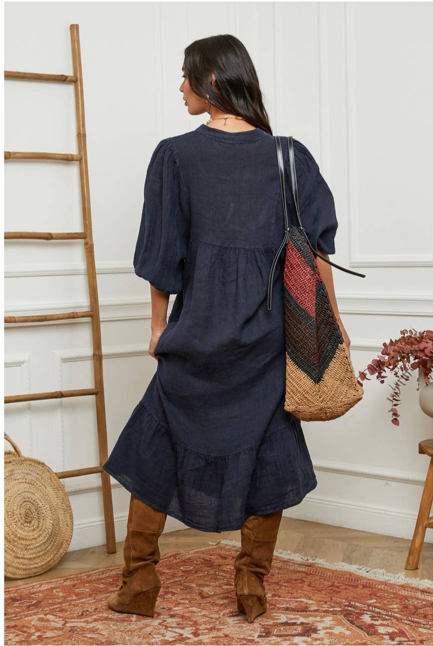 100 % Leinenkleid Blaue Jeans 1109