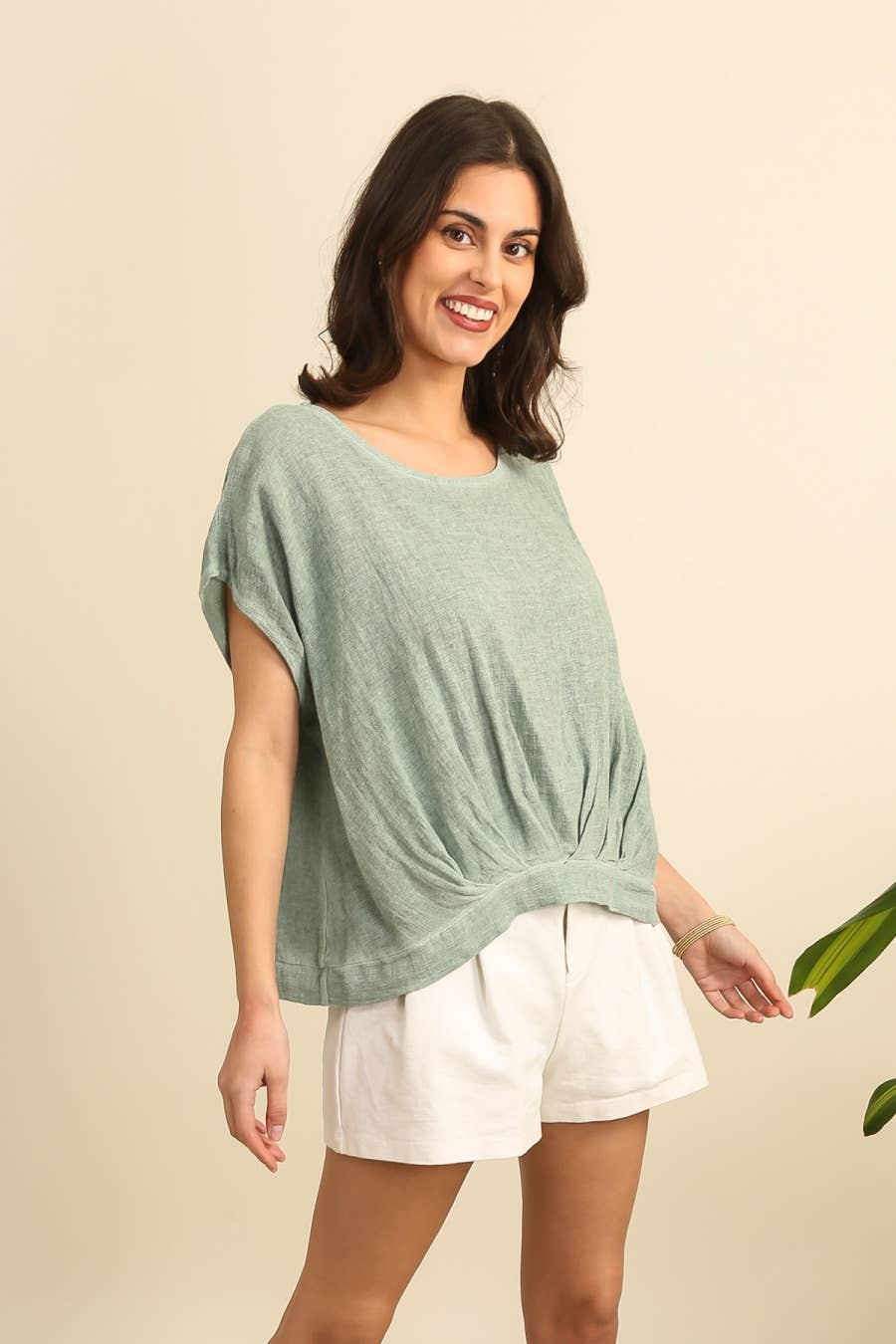 Bluse halb Leinen und halb Baumwolle 10645: Weiß