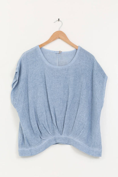 Bluse halb Leinen und halb Baumwolle 10645: Blaue Jeans