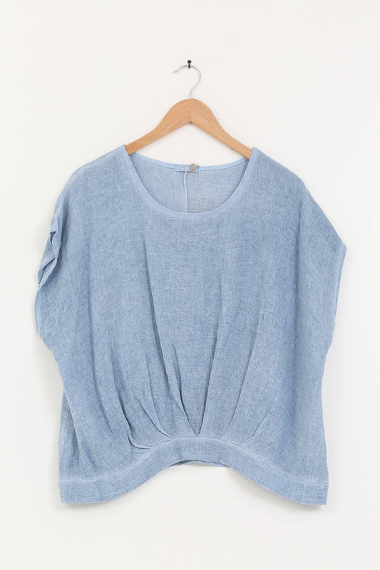 Bluse halb Leinen und halb Baumwolle 10645: Hellblau