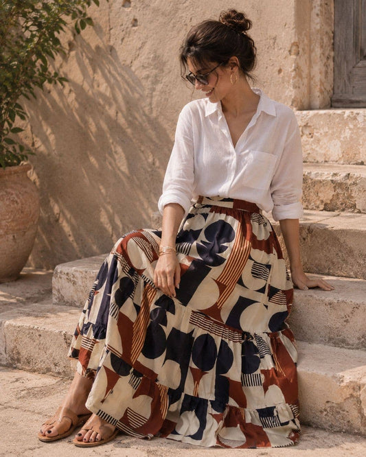 Boho langer Baumwollrock mit Print