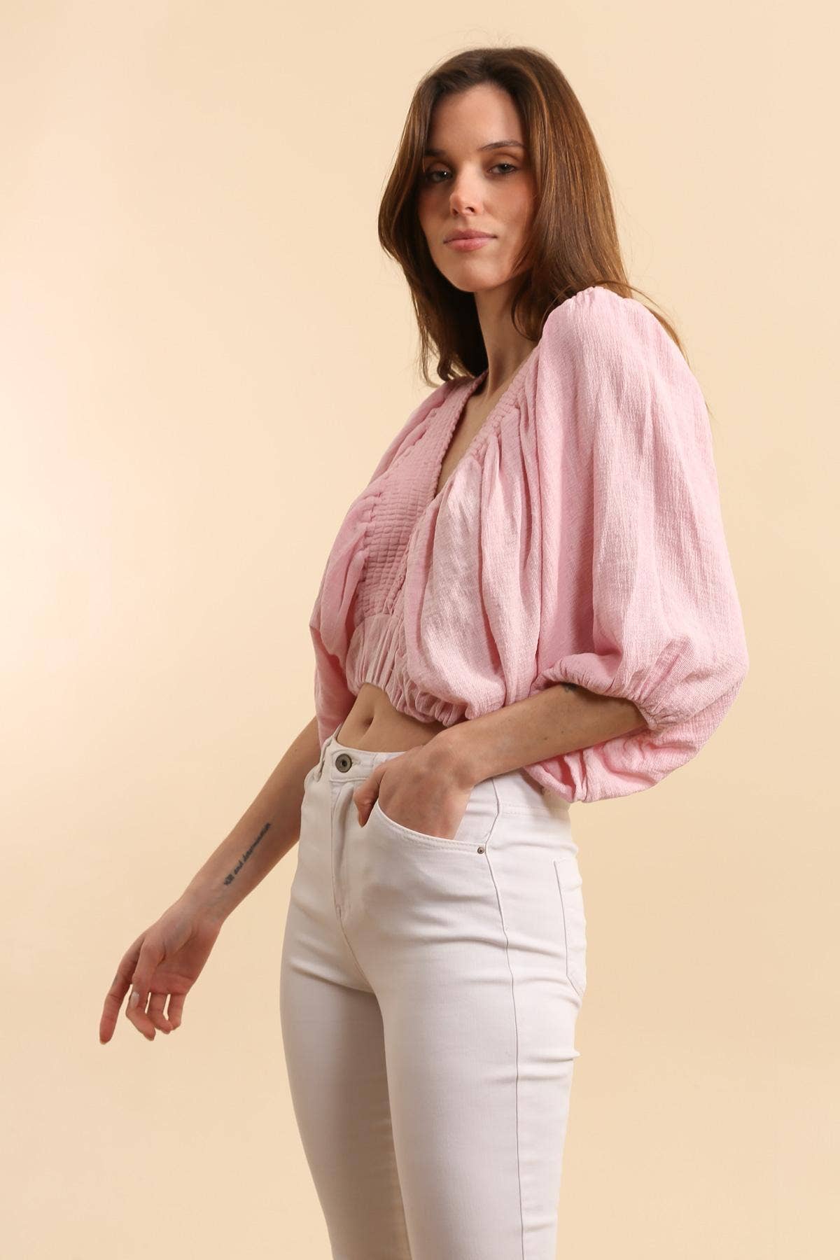 Cropped-Top mit sehr voluminösen Puffärmeln 9919: Königsblau