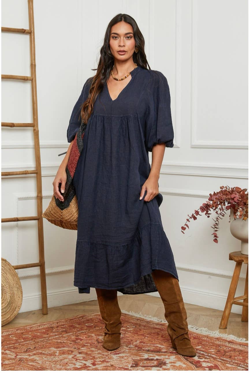100 % Leinenkleid Blaue Jeans 1109