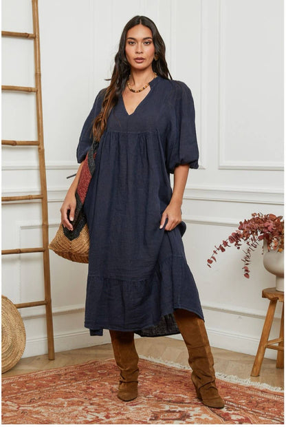 100 % Leinenkleid Blaue Jeans 1109