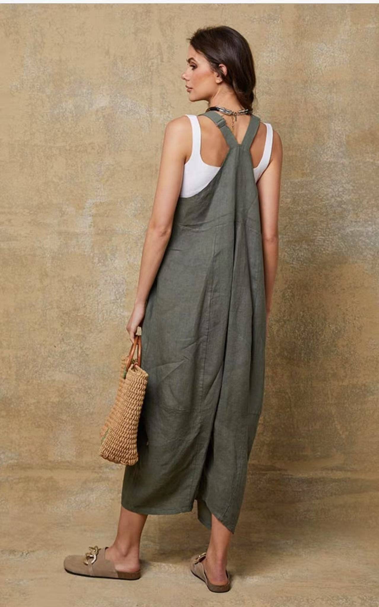 100 % Leinen Jumpsuit 72229: Rosa
