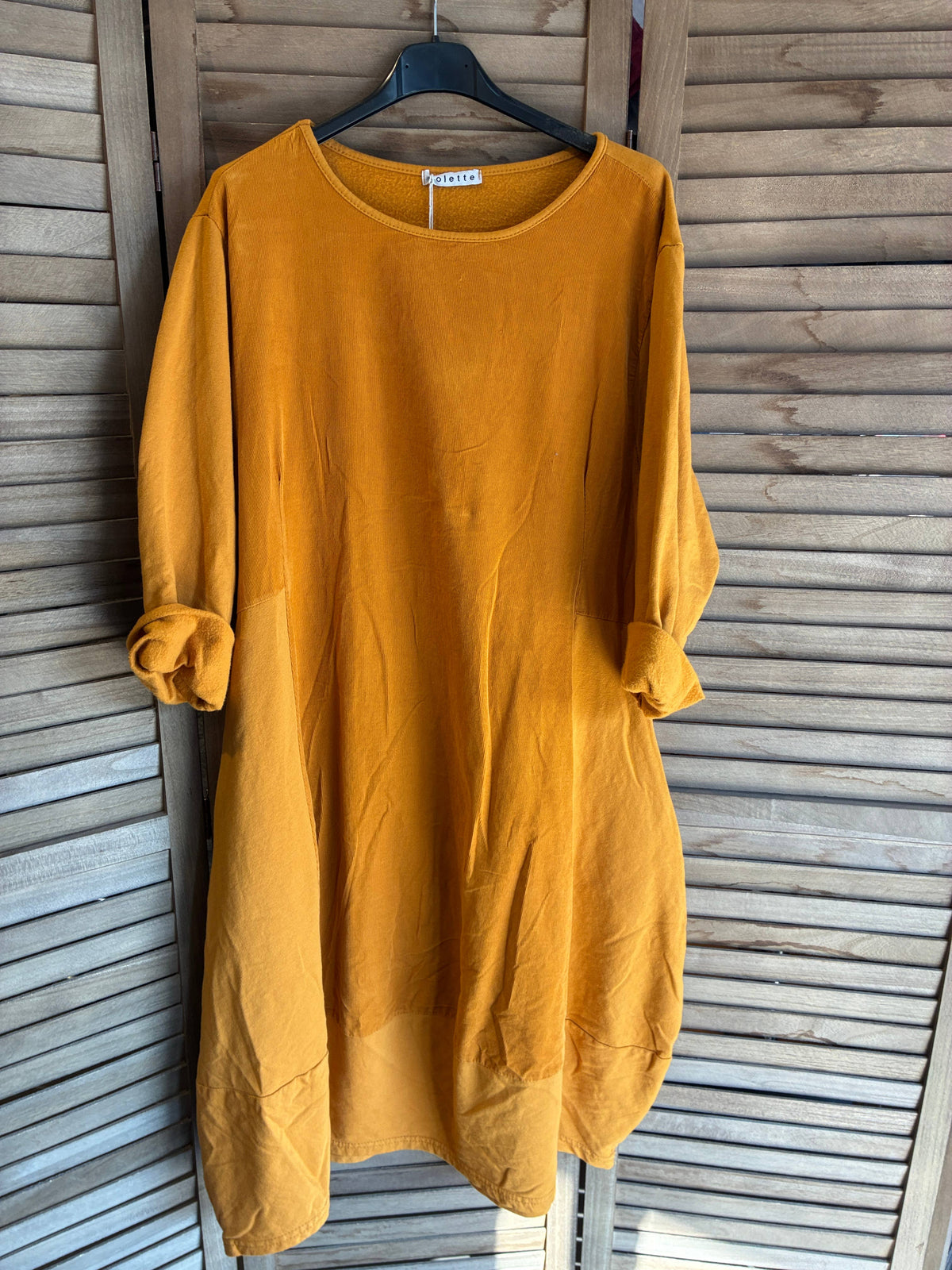 Kleid aus zweimaterialigem Cord 2084 100% Baumwolle: Curry-Gelb