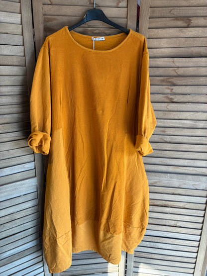 Kleid aus zweimaterialigem Cord 2084 100% Baumwolle: Curry-Gelb