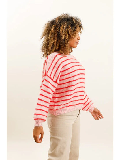 Gestreifter Pullover Rosa
