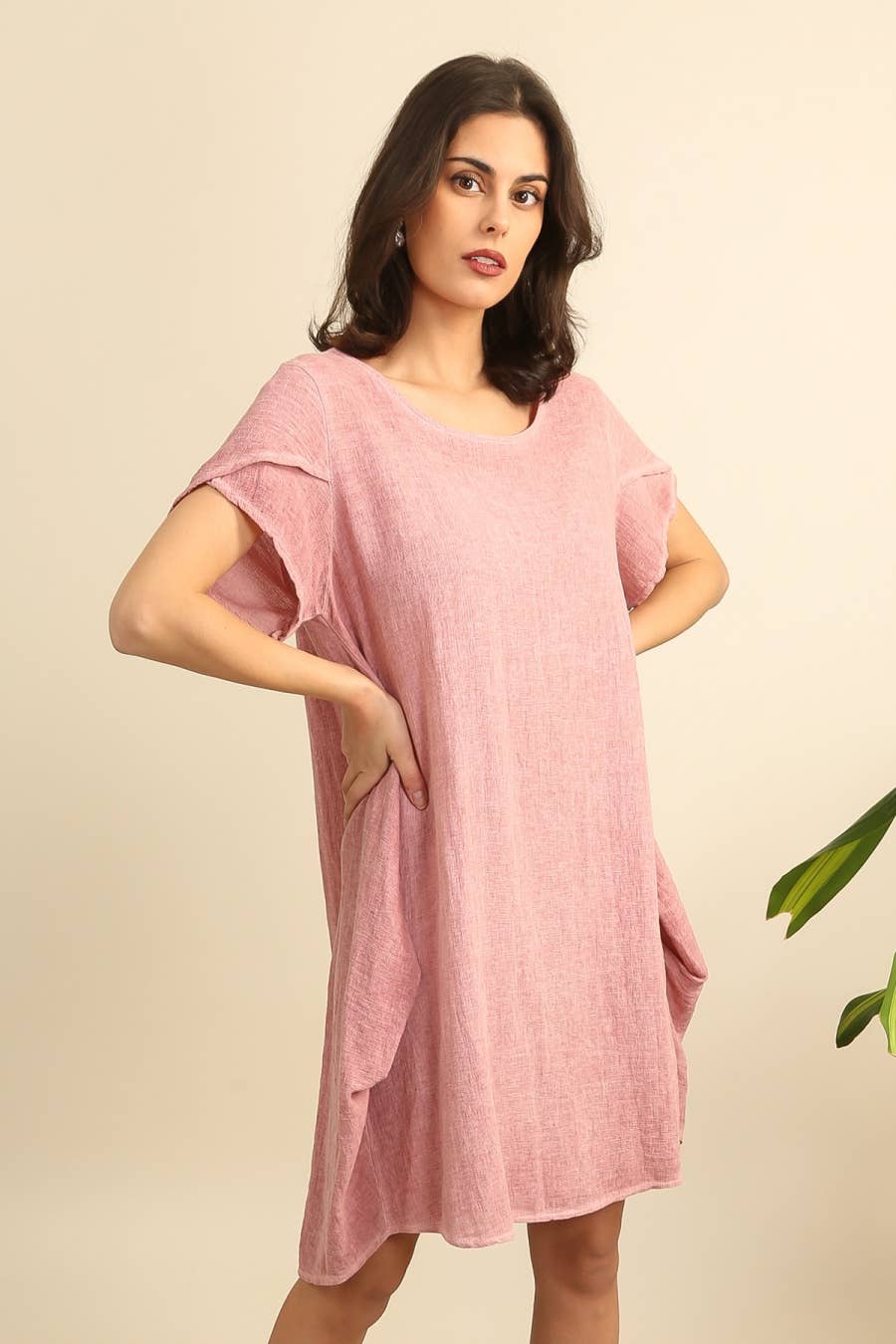 Kleid aus 50% Leinen und 50% Baumwolle 10337: Taupe