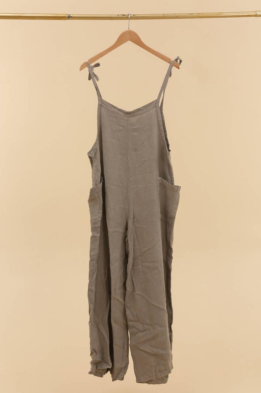 100% Leinen-Overall Taupe